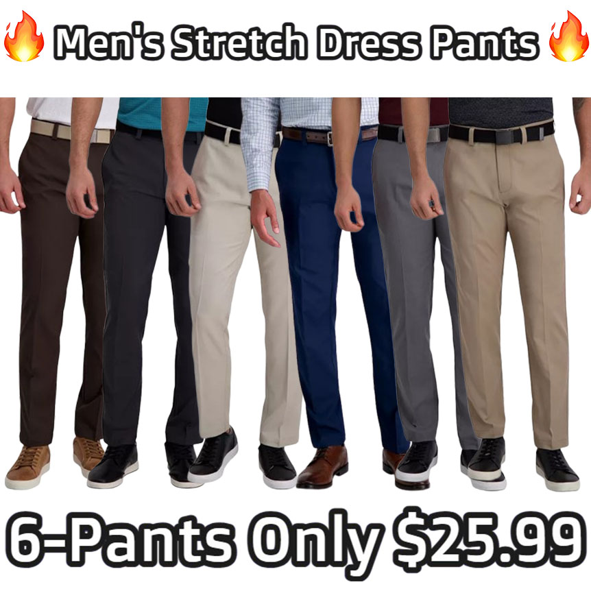Alimens & Gentle Men's Stretch Dress Pants Expandable Waistband Flat Front Casual Pants