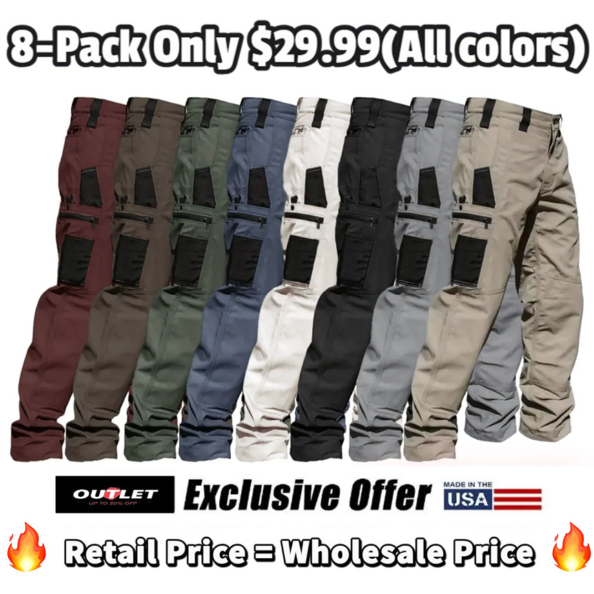 ⚡Men's 8-Pack Unisex 10-Pocket Heavy Duty zipper waterproof tactical Work Pants
