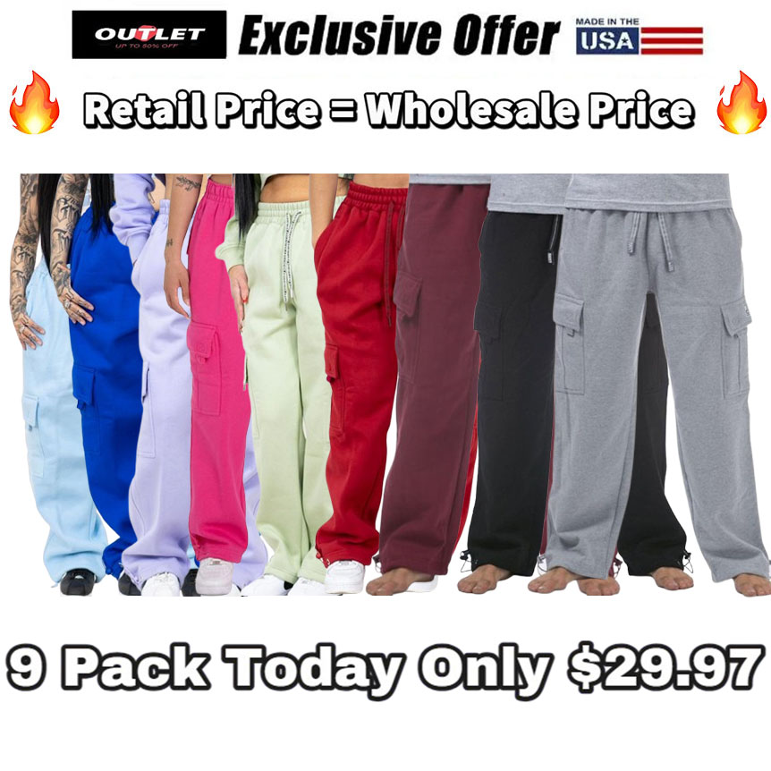 🔥9-Pack Only $29.97🔥PRO CLUB Cargo Pants 6 Pockets Casual Fleece Pants 