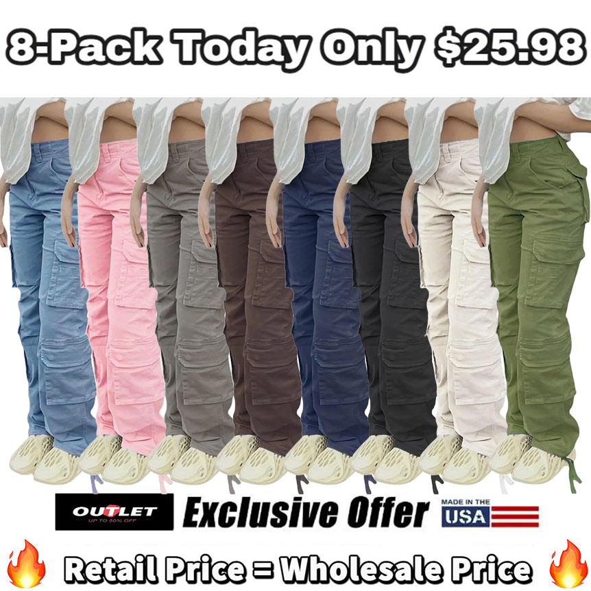 🔥8 Packs Only $25.98 🔥High Waisted Cargo Pants for Women with Pockets Streetwear