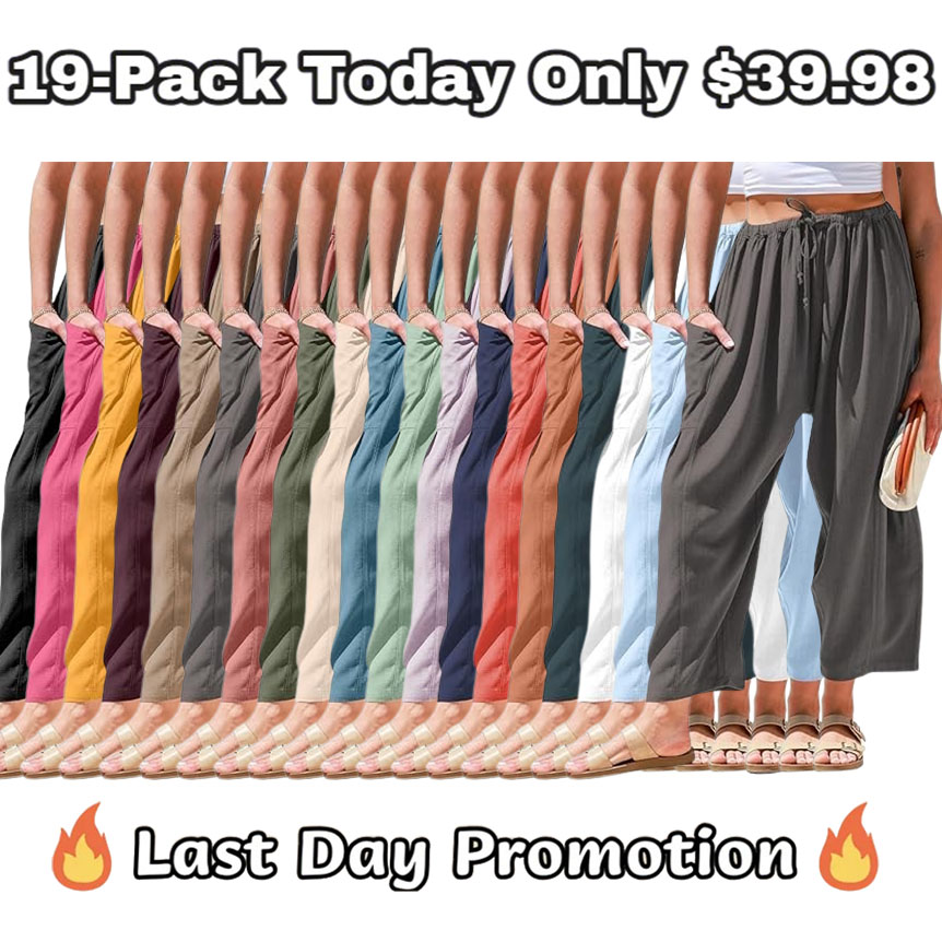 🔥10 Packs Only $25.98 🔥TARSE Womens Linen Wide Leg Pants Casual Loose Drawstring Summer Beach Travel Vacation Palazzo Harem Pants with Pockets