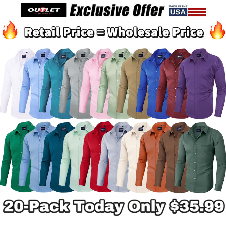 🔥10-PACK for $25.99 (10 colors)🔥Alimens & Gentle Men's Dress Shirts Long Sleeve Wrinkle-Free Stretch Shirts Solid Formal Button Down Shirt with Pocket