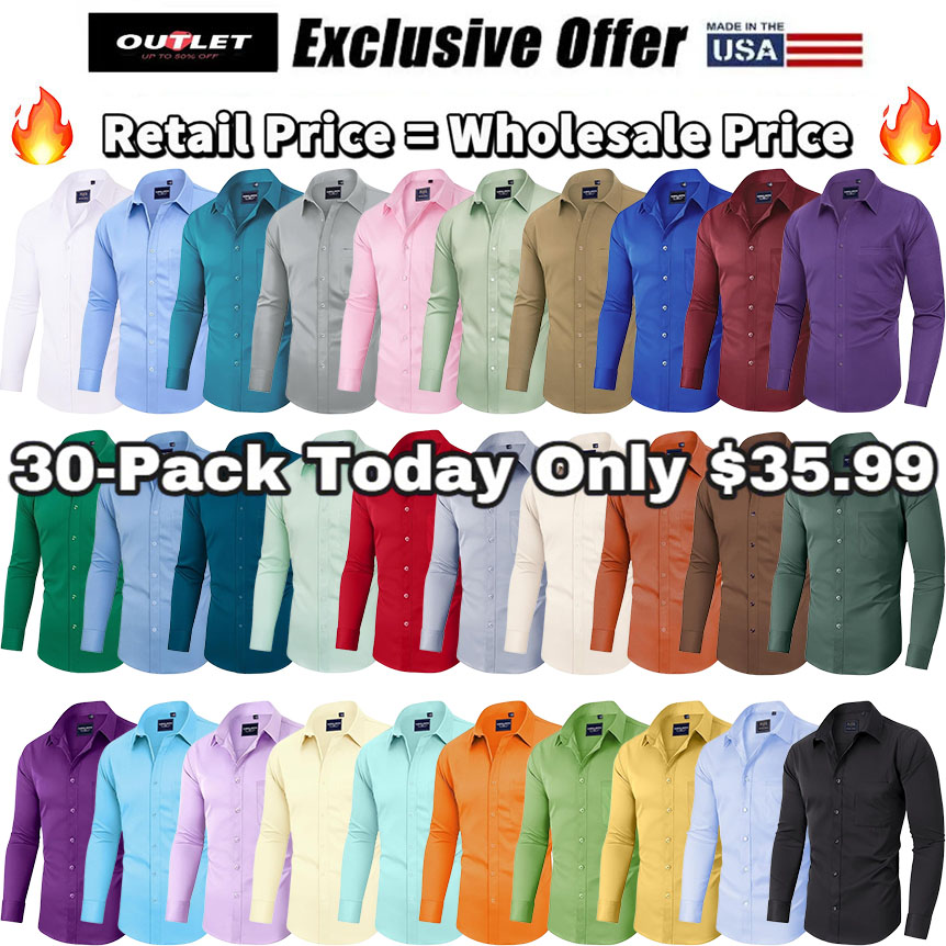 🔥10-PACK for $25.99 (10 colors)🔥Alimens & Gentle Men's Dress Shirts Long Sleeve Wrinkle-Free Stretch Shirts Solid Formal Button Down Shirt with Pocket