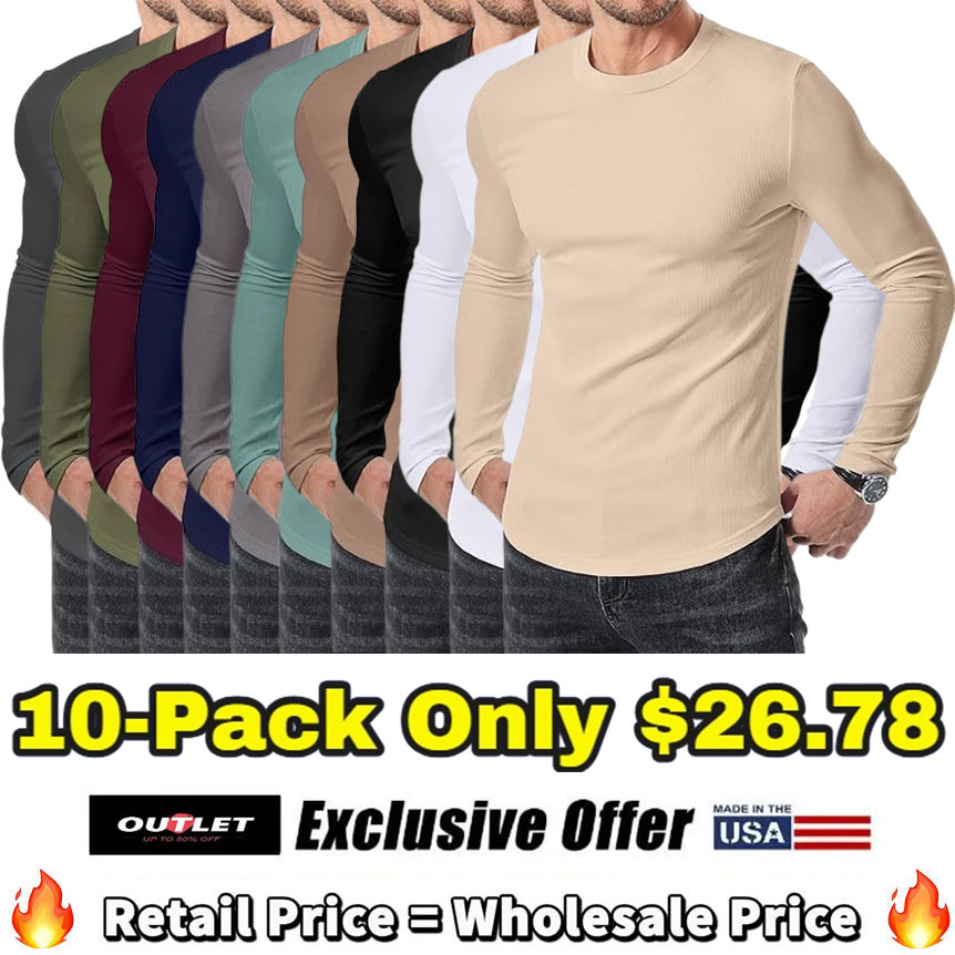 🔥10-Pack For Only $26.78🔥JMIERR Mens Long Sleeve Muscle T Shirts Casual Crewneck Longline Ribbed Tee Shirts