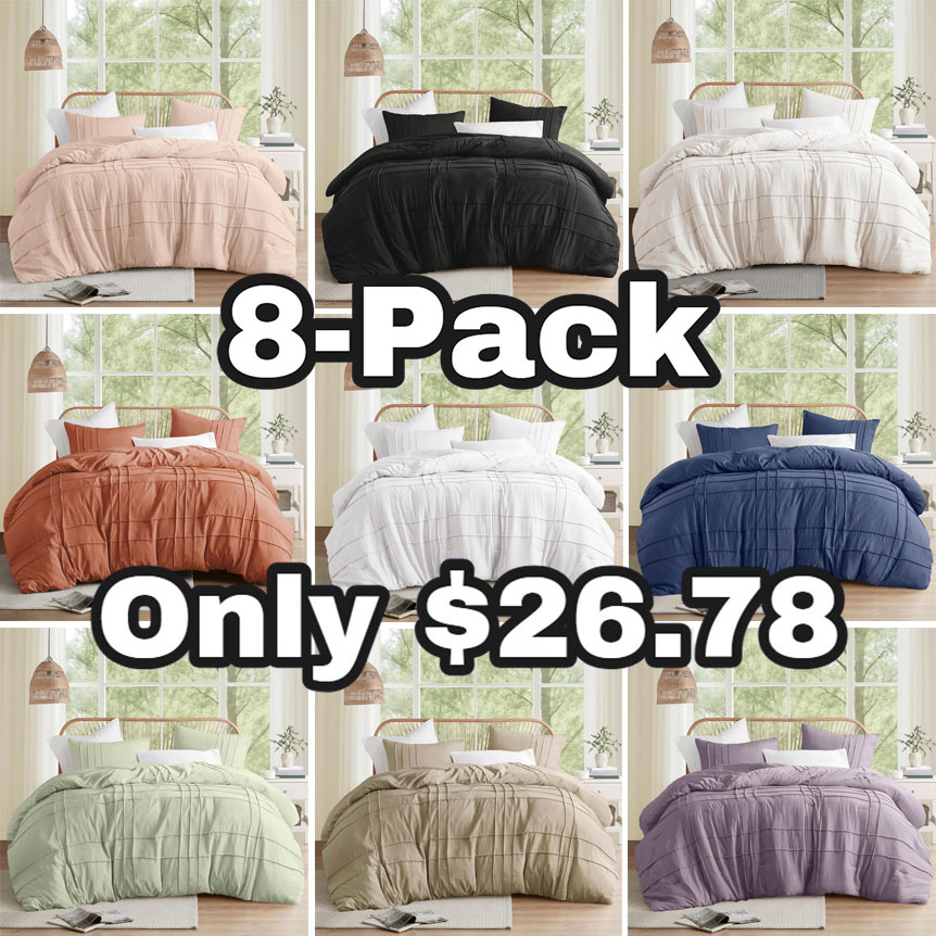 🔥9-Pack Only $26.78🔥3 Piece Pintuck Pleated Comfort Spaces Sage All Season Lightweight Comforter Set