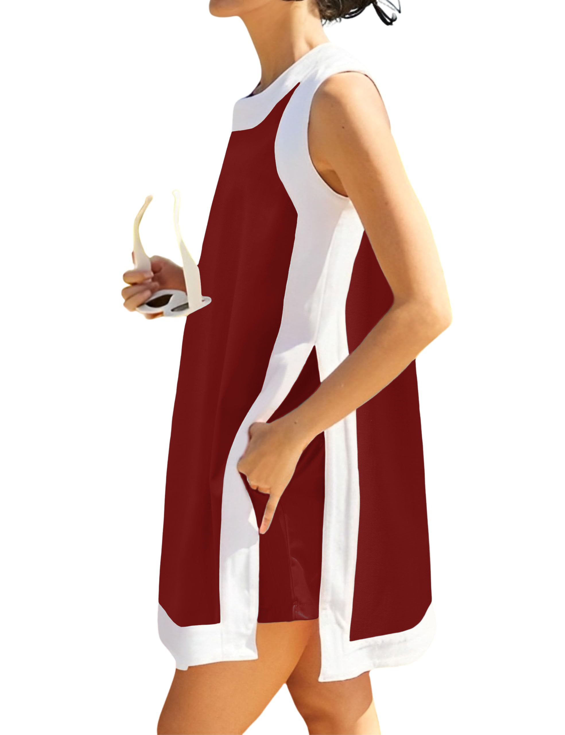⏰Hot Sale-Women's Casual Color Block Sleeveless Tops Matching Shorts with Pockets