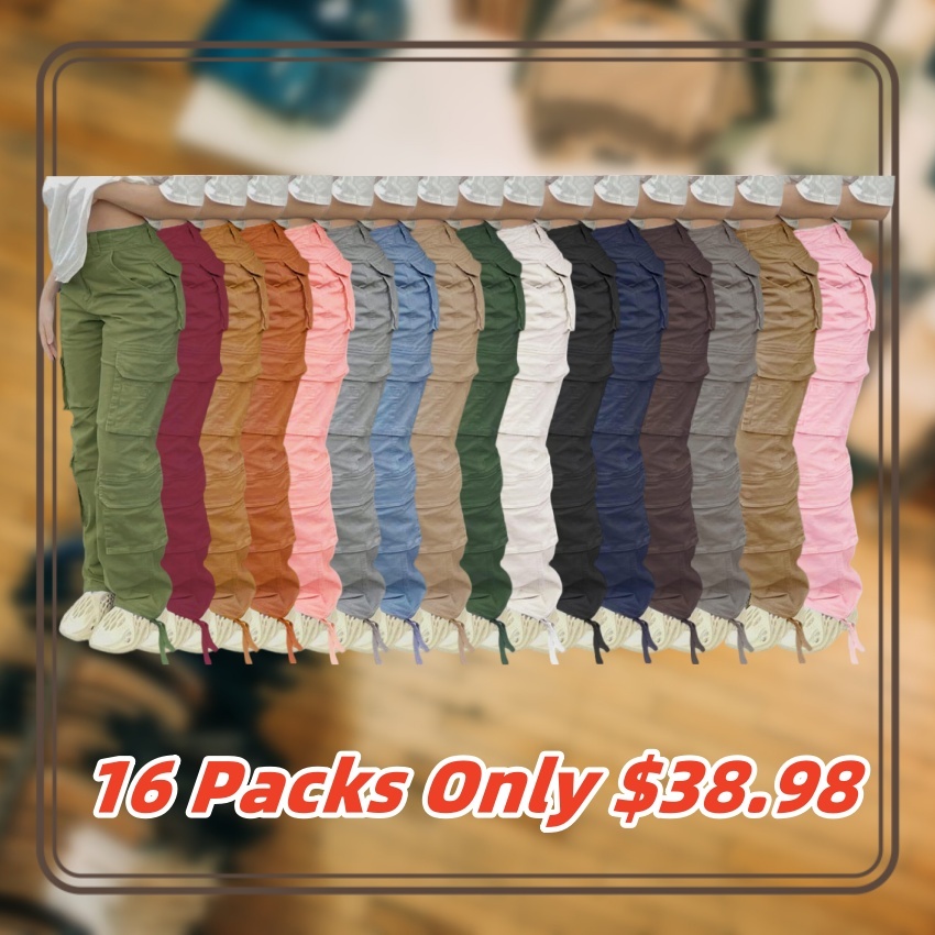 🔥8 Packs Only $25.98 🔥High Waisted Cargo Pants for Women with Pockets Streetwear