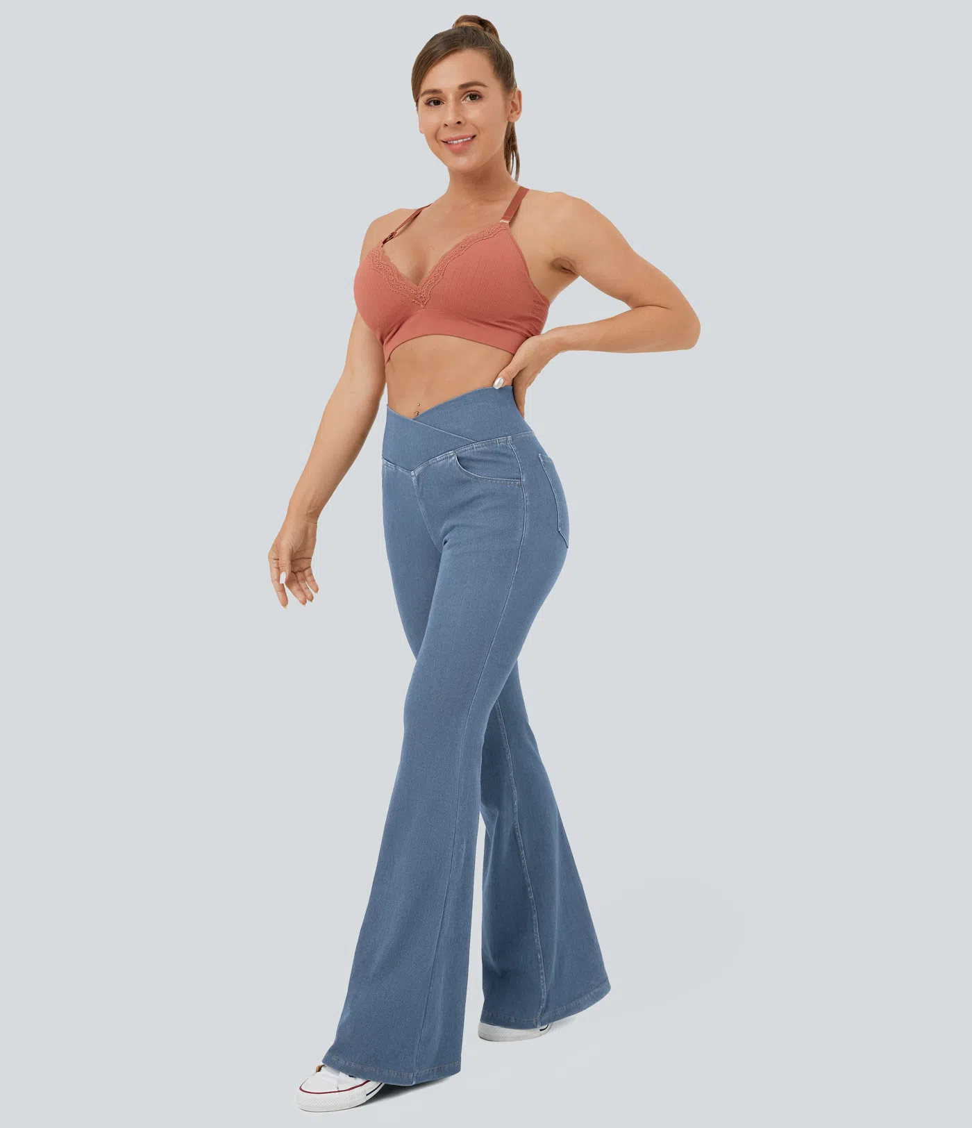 🔥8-PACK ONLY $25.98🔥Stretchy Denim High Waisted Crossover Flare Pants
