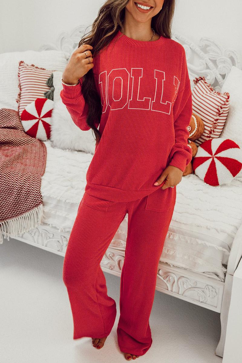 Znacicc Womens MERRY Graphic Christmas Two Piece Set Christmas Outfit Corduroy Corded  Long Sleeve Top and Shorts Winteroutfit Matching Set Comfort Fabric