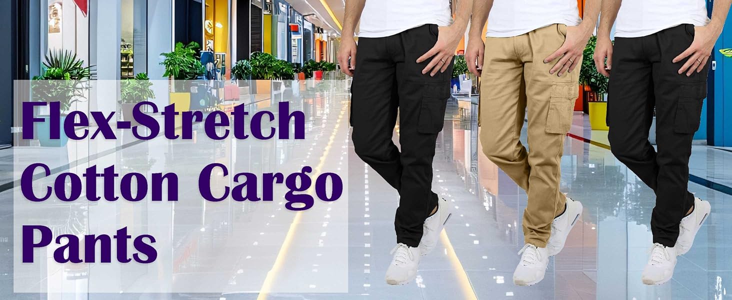 Mens Flex Stretch Cotton Cargo Pants