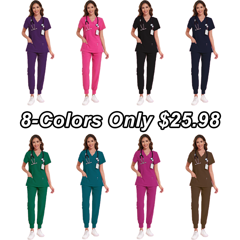 🔥8-PACK ONLY $25.98🔥Women's Vitality Set - Stretch V-Neck Scrub Top and Jogger Pants