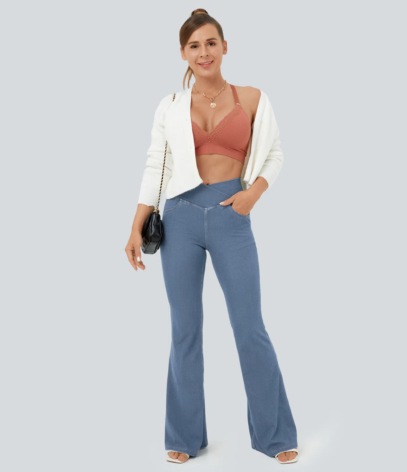 🔥8-PACK ONLY $25.98🔥Stretchy Denim High Waisted Crossover Flare Pants