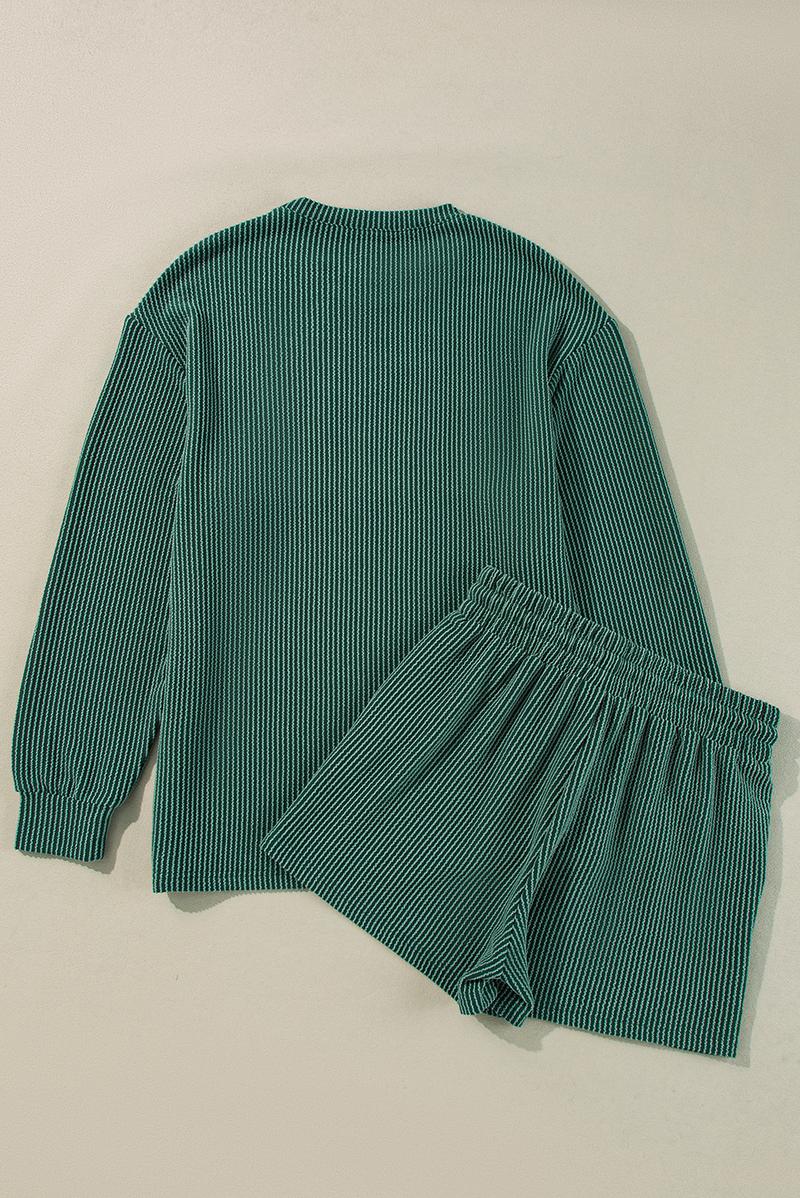Znacicc Womens MERRY Graphic Christmas Two Piece Set Christmas Outfit Corduroy Corded  Long Sleeve Top and Shorts Winteroutfit Matching Set Comfort Fabric