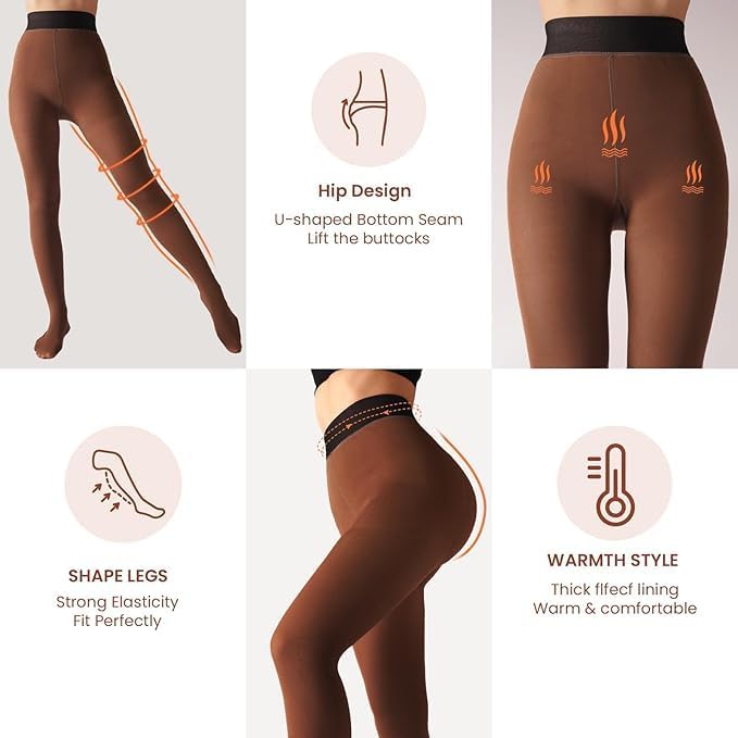 Fleece Lined Tights Sheer Women - Fake Translucent Warm Pantyhose Leggings Sheer Thick Tights for Winter