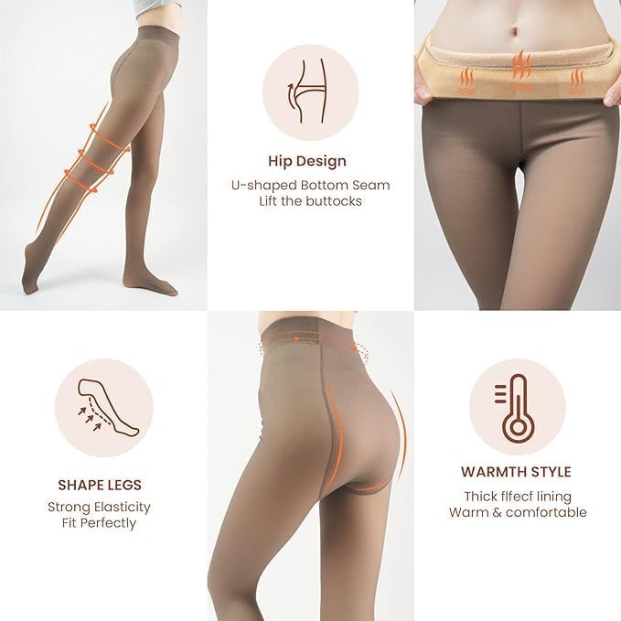 Fleece Lined Tights Sheer Women - Fake Translucent Warm Pantyhose Leggings Sheer Thick Tights for Winter
