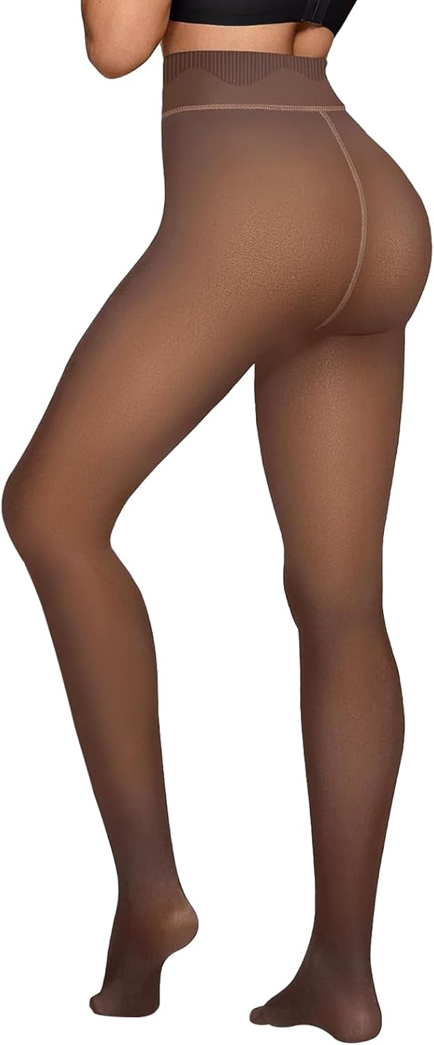 Fleece Lined Tights Sheer Women - Fake Translucent Warm Pantyhose Leggings Sheer Thick Tights for Winter