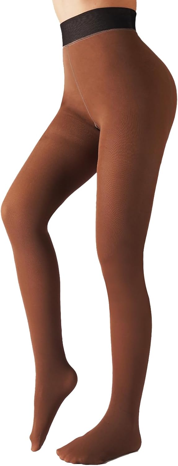 Fleece Lined Tights Sheer Women - Fake Translucent Warm Pantyhose Leggings Sheer Thick Tights for Winter