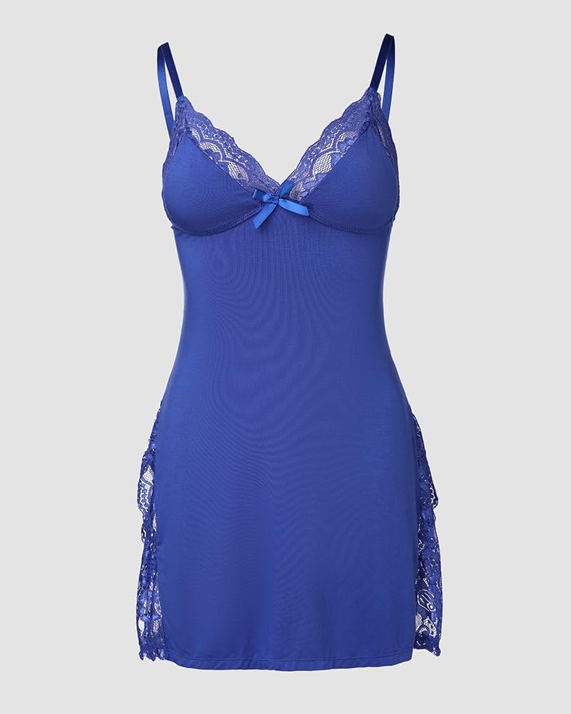 🔥10-PACK ONLY $24.77🔥CHICME Women's Lace Trim Side Slit Modal Cami Sleep Dress Loungewear Cute Night Gowns for Women