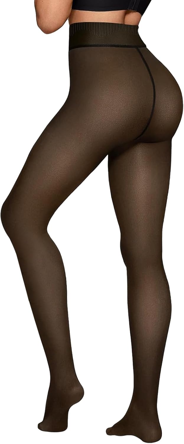 Fleece Lined Tights Sheer Women - Fake Translucent Warm Pantyhose Leggings Sheer Thick Tights for Winter