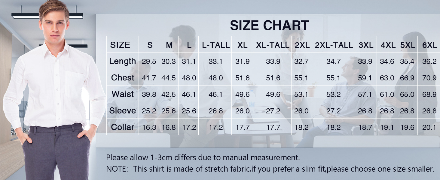 Size Chart For Your Reference-Regular Fit dress shirts