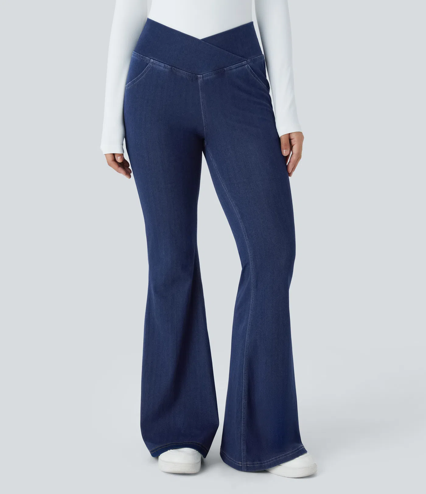 🔥8-PACK ONLY $25.98🔥Stretchy Denim High Waisted Crossover Flare Pants