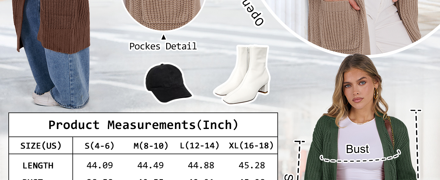 Women Cardigan Sweater Long Sleeve Open Front Knit Long Coat Duster Cozy 2025Outfits Size Chart