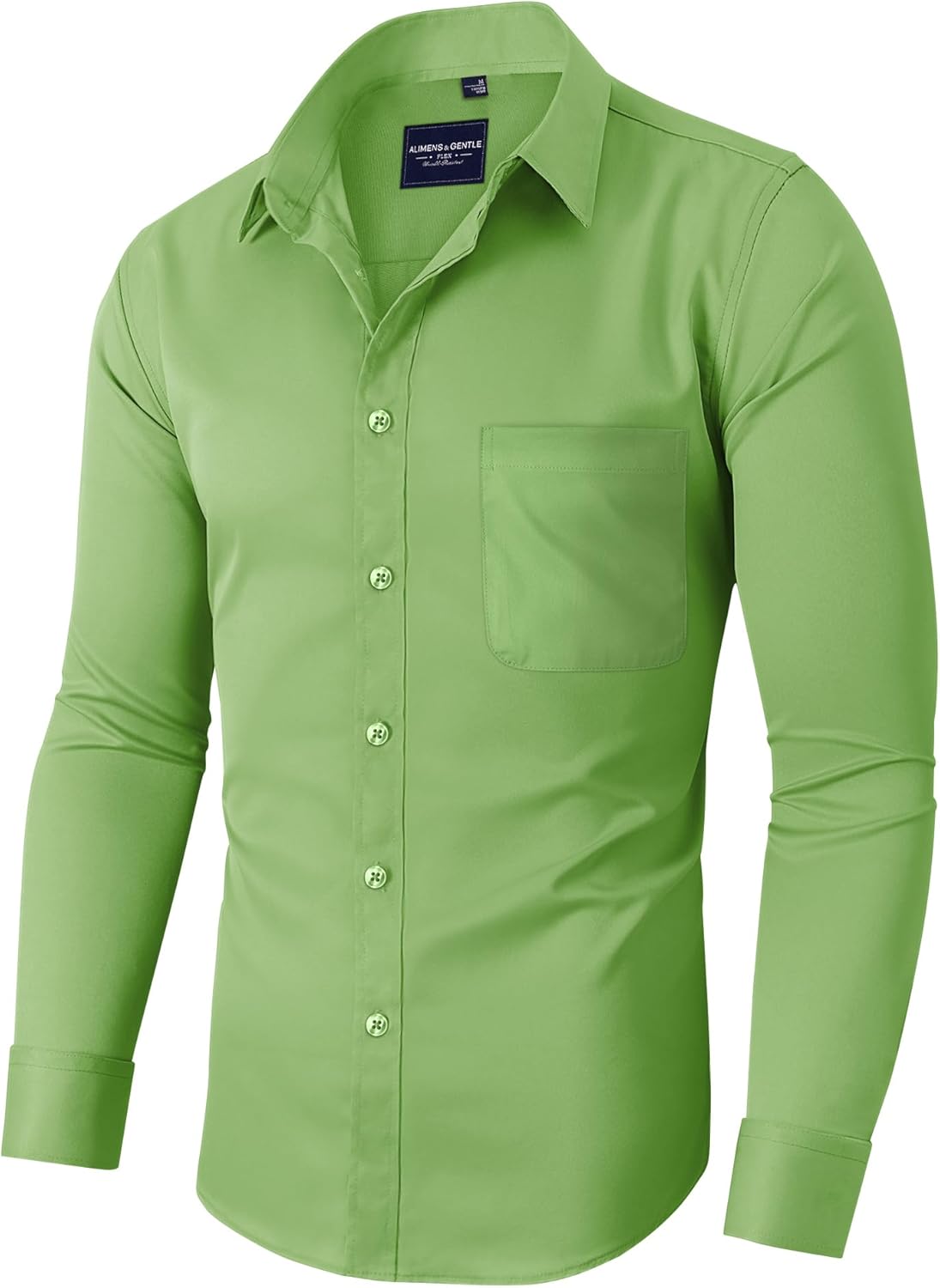 Alimens & Gentle Men's Dress Shirts Long Sleeve Wrinkle-Free Stretch Shirts Solid Formal Button Down Shirt with Pocket