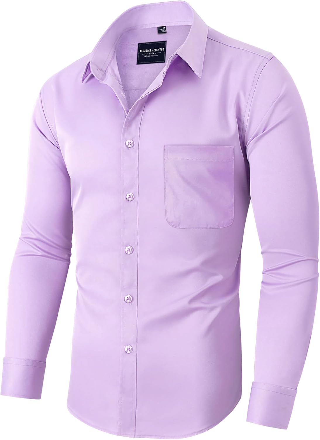 Alimens & Gentle Men's Dress Shirts Long Sleeve Wrinkle-Free Stretch Shirts Solid Formal Button Down Shirt with Pocket