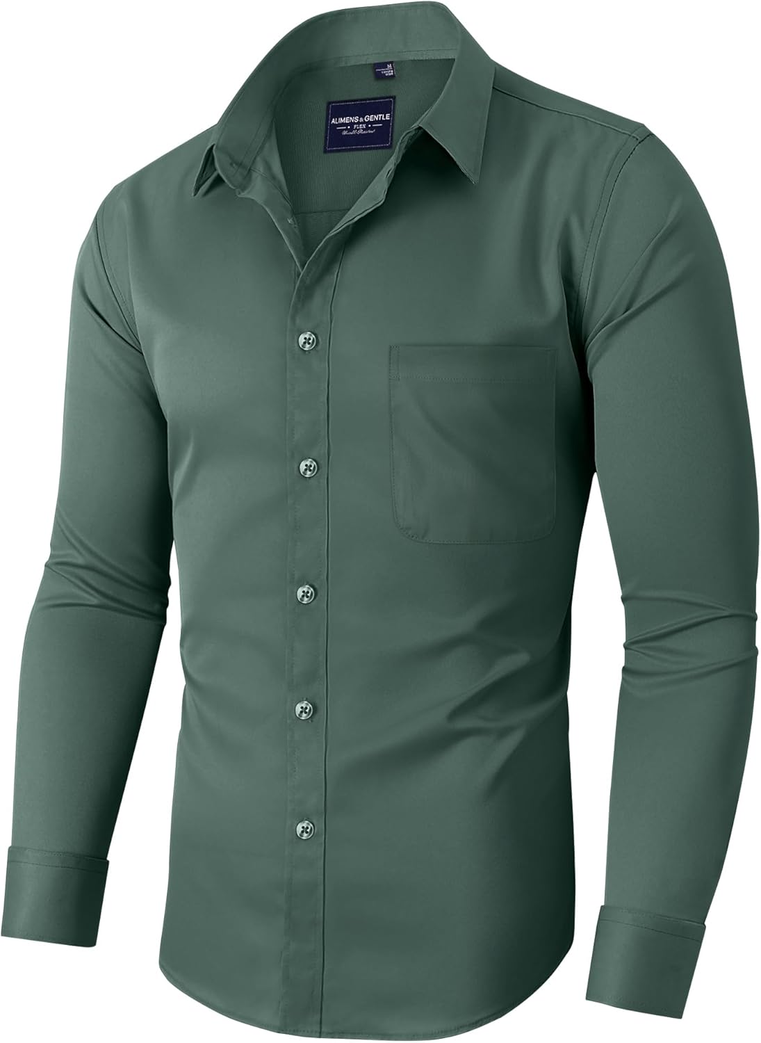 Alimens & Gentle Men's Dress Shirts Long Sleeve Wrinkle-Free Stretch Shirts Solid Formal Button Down Shirt with Pocket