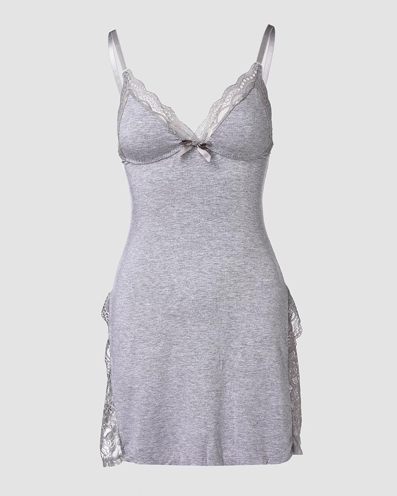 🔥10-PACK ONLY $24.77🔥CHICME Women's Lace Trim Side Slit Modal Cami Sleep Dress Loungewear Cute Night Gowns for Women