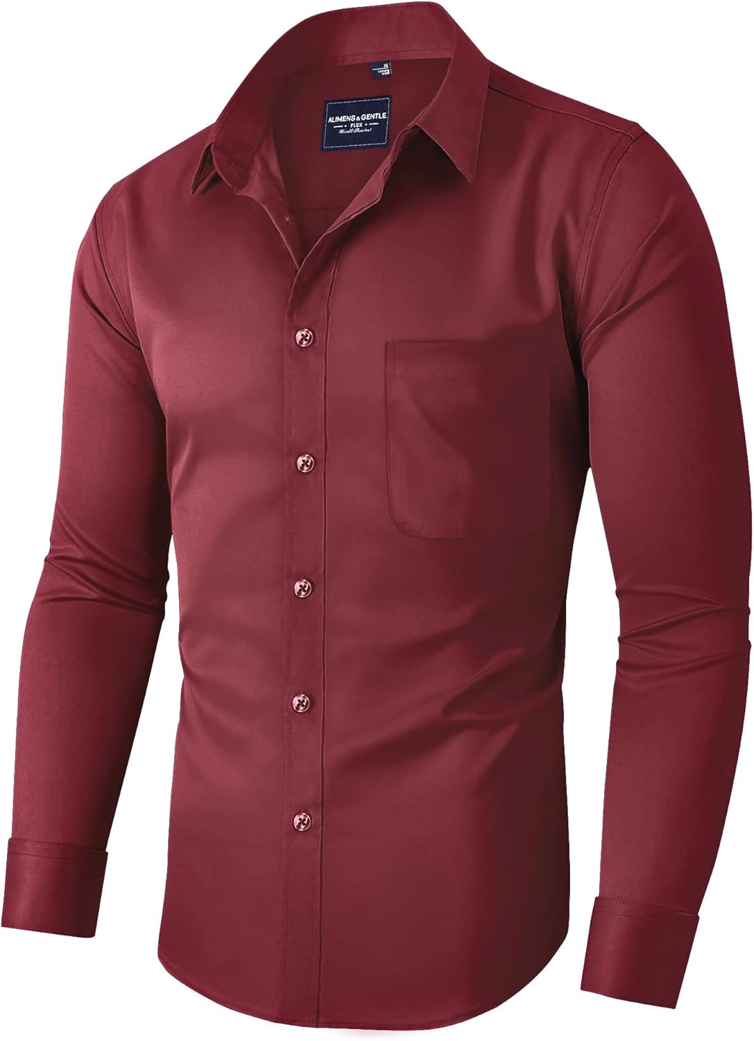Alimens & Gentle Men's Dress Shirts Long Sleeve Wrinkle-Free Stretch Shirts Solid Formal Button Down Shirt with Pocket
