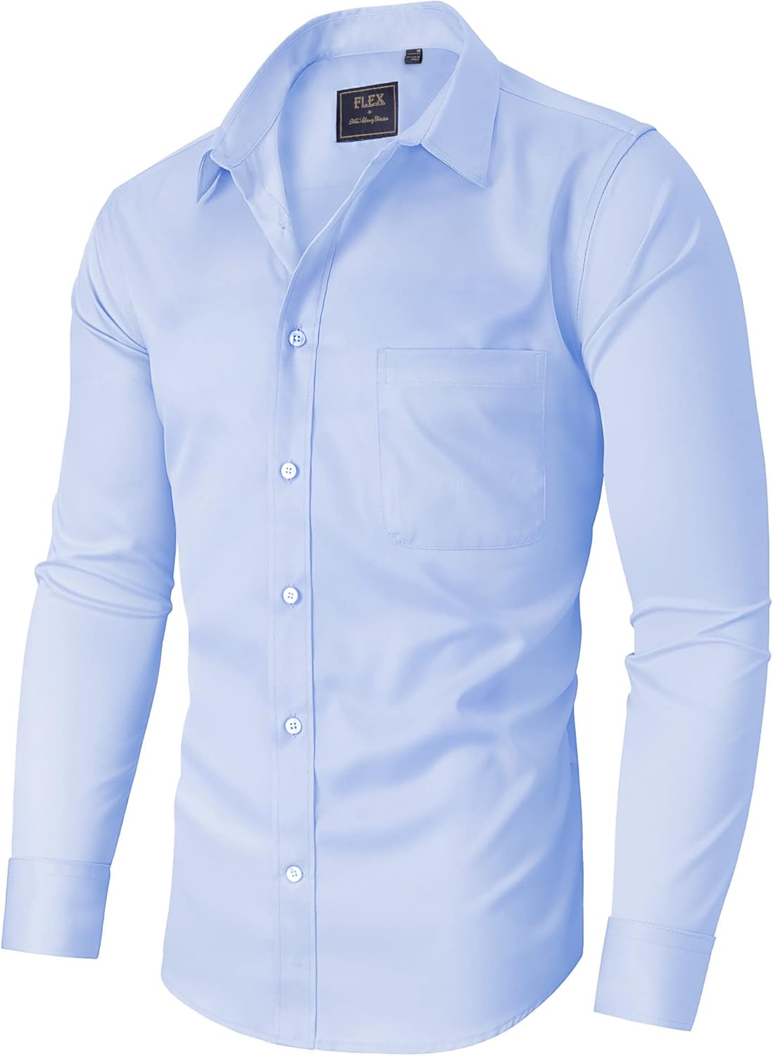 Alimens & Gentle Men's Dress Shirts Long Sleeve Wrinkle-Free Stretch Shirts Solid Formal Button Down Shirt with Pocket