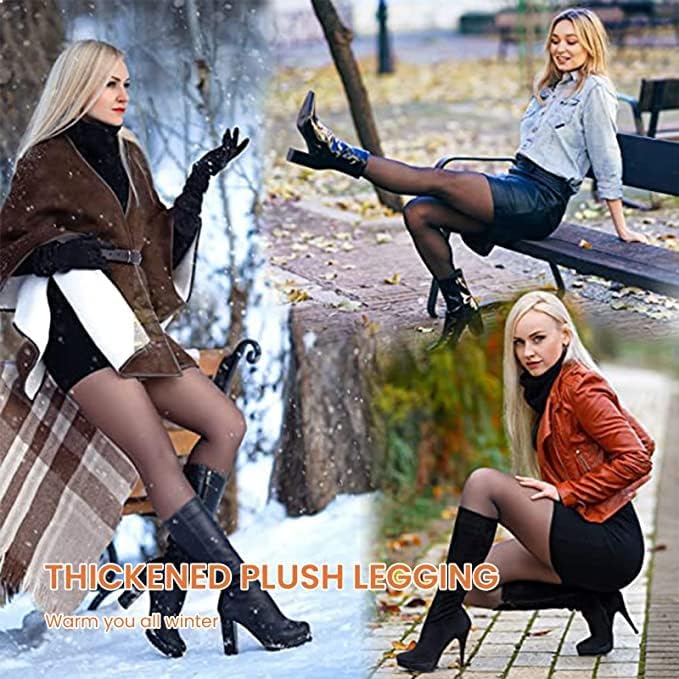 Fleece Lined Tights Sheer Women - Fake Translucent Warm Pantyhose Leggings Sheer Thick Tights for Winter