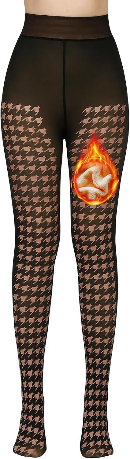 Fleece Lined Tights Sheer Women - Fake Translucent Warm Pantyhose Leggings Sheer Thick Tights for Winter