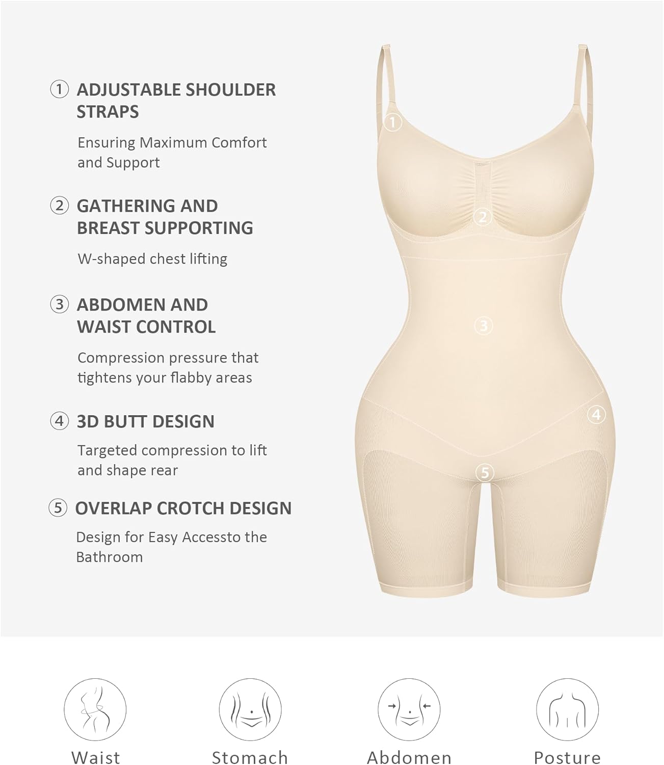 FeelinGirl Shapewear Bodysuit Tummy Control Seamless Sculpting Hip Enhancer Body Shaper for Women