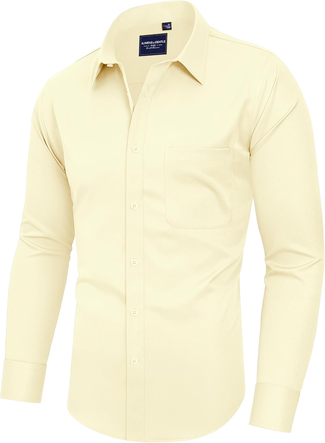 Alimens & Gentle Men's Dress Shirts Long Sleeve Wrinkle-Free Stretch Shirts Solid Formal Button Down Shirt with Pocket