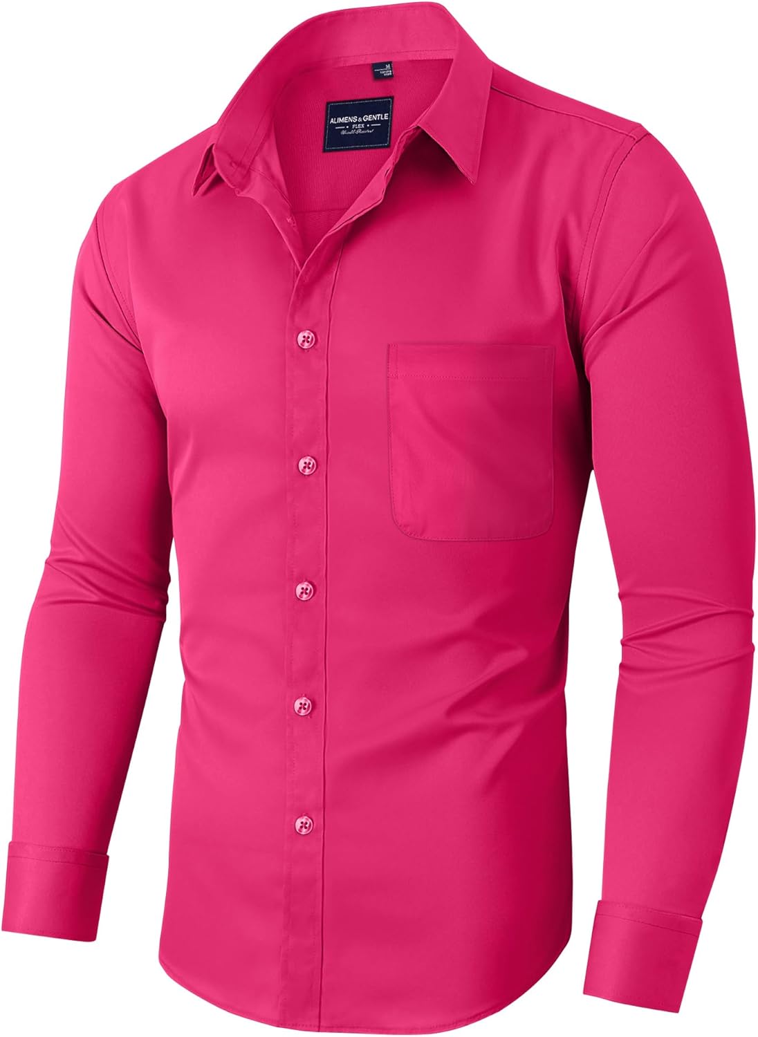Alimens & Gentle Men's Dress Shirts Long Sleeve Wrinkle-Free Stretch Shirts Solid Formal Button Down Shirt with Pocket