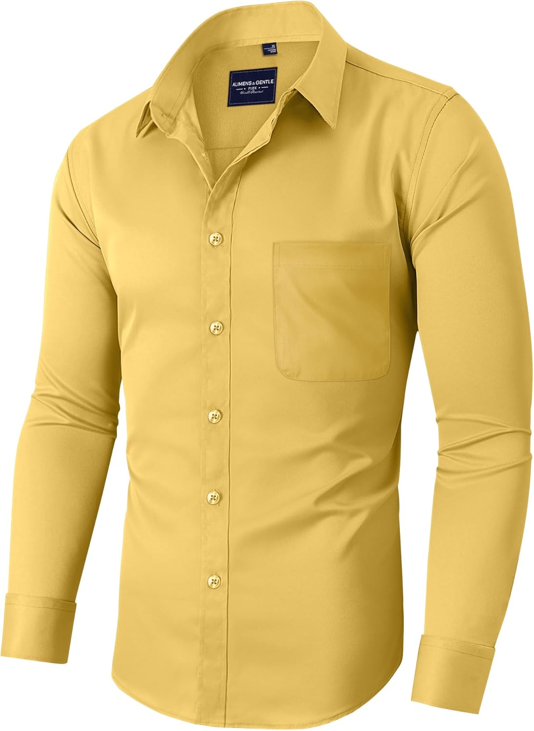 Alimens & Gentle Men's Dress Shirts Long Sleeve Wrinkle-Free Stretch Shirts Solid Formal Button Down Shirt with Pocket