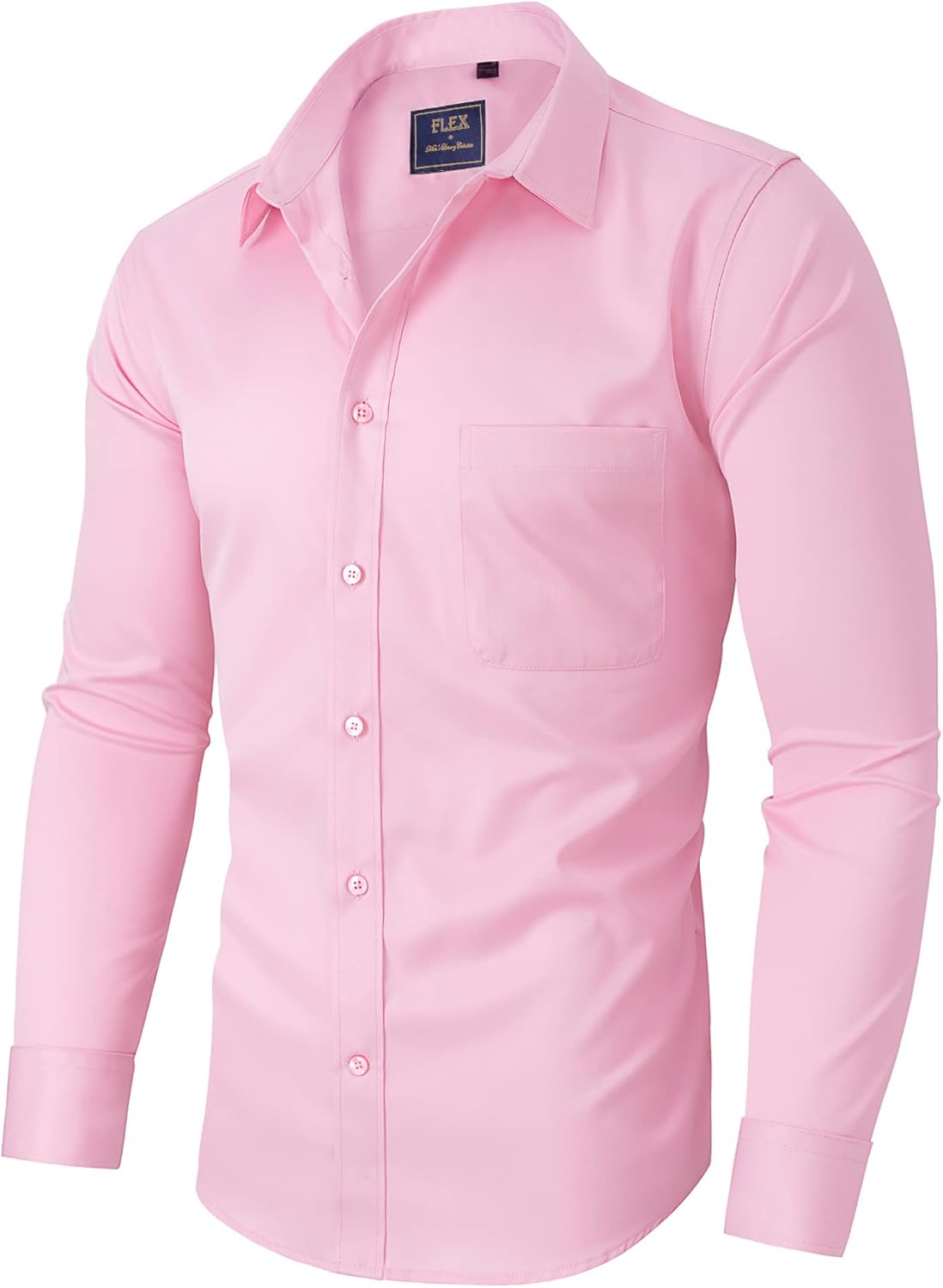 Alimens & Gentle Men's Dress Shirts Long Sleeve Wrinkle-Free Stretch Shirts Solid Formal Button Down Shirt with Pocket