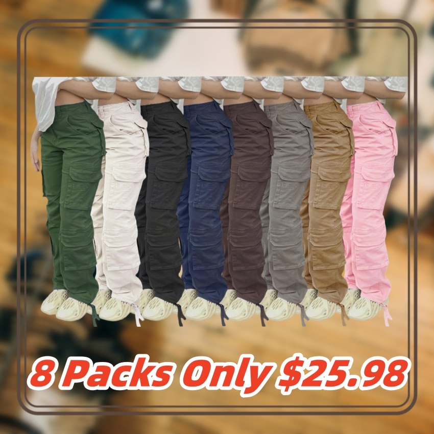 🔥8 Packs Only $25.98 🔥High Waisted Cargo Pants for Women with Pockets Streetwear