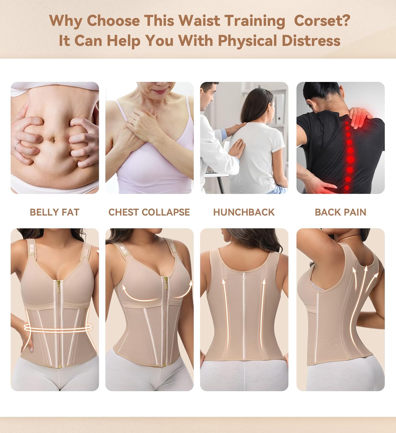 SHAPSHE Waist Trainer Corset for Women Tummy Control Sport Workout Body Shaper Vest for Women Postpartum Gym Zipper and Hooks