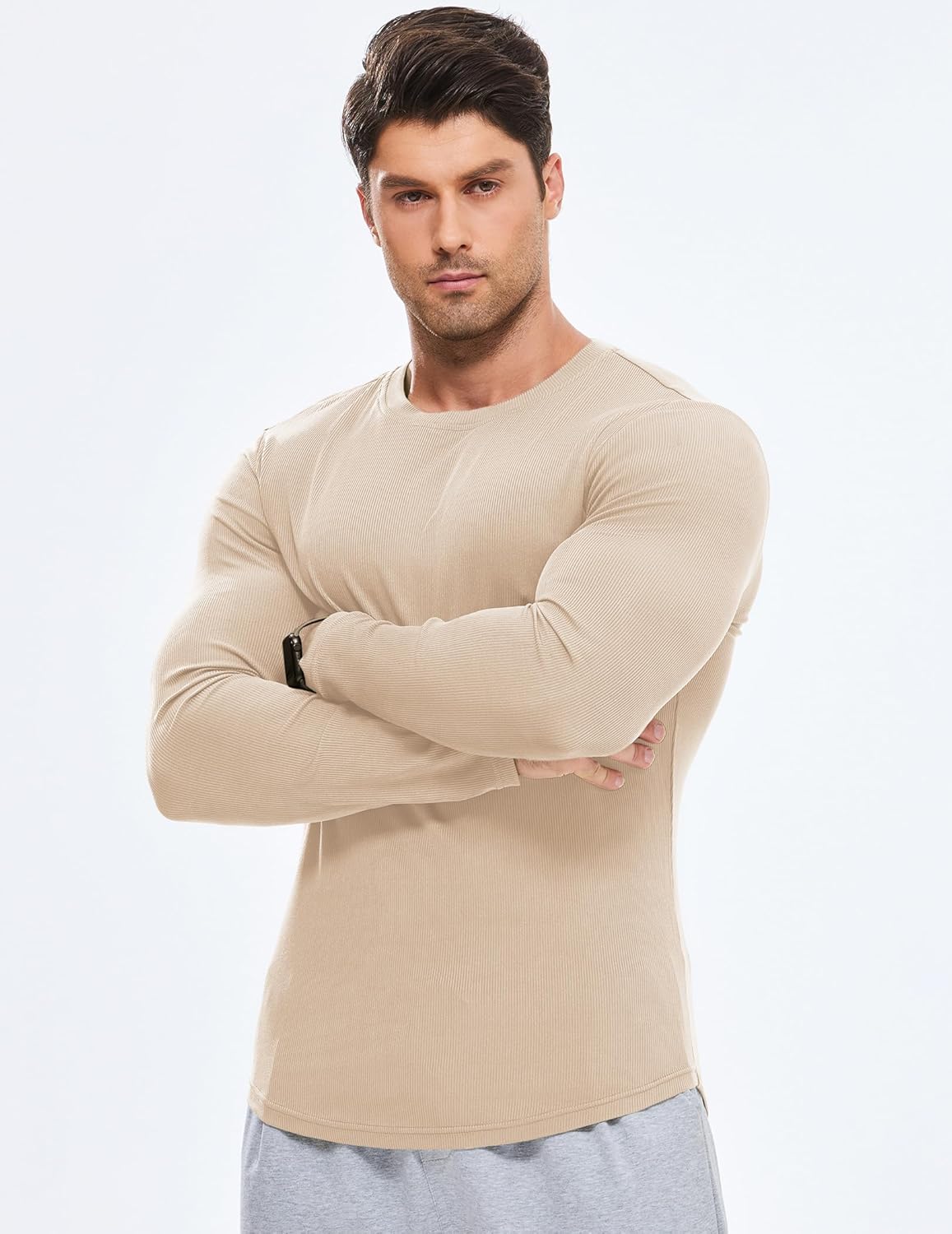 🔥10-Pack For Only $26.78🔥JMIERR Mens Long Sleeve Muscle T Shirts Casual Crewneck Longline Ribbed Tee Shirts