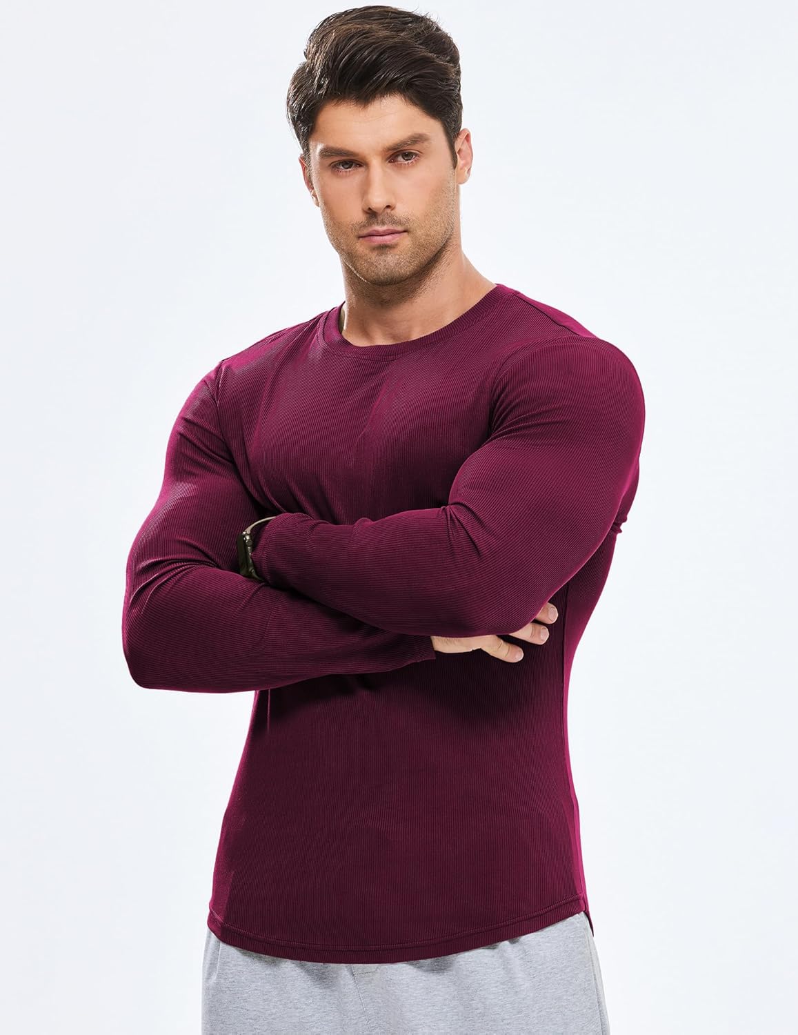 🔥10-Pack For Only $26.78🔥JMIERR Mens Long Sleeve Muscle T Shirts Casual Crewneck Longline Ribbed Tee Shirts