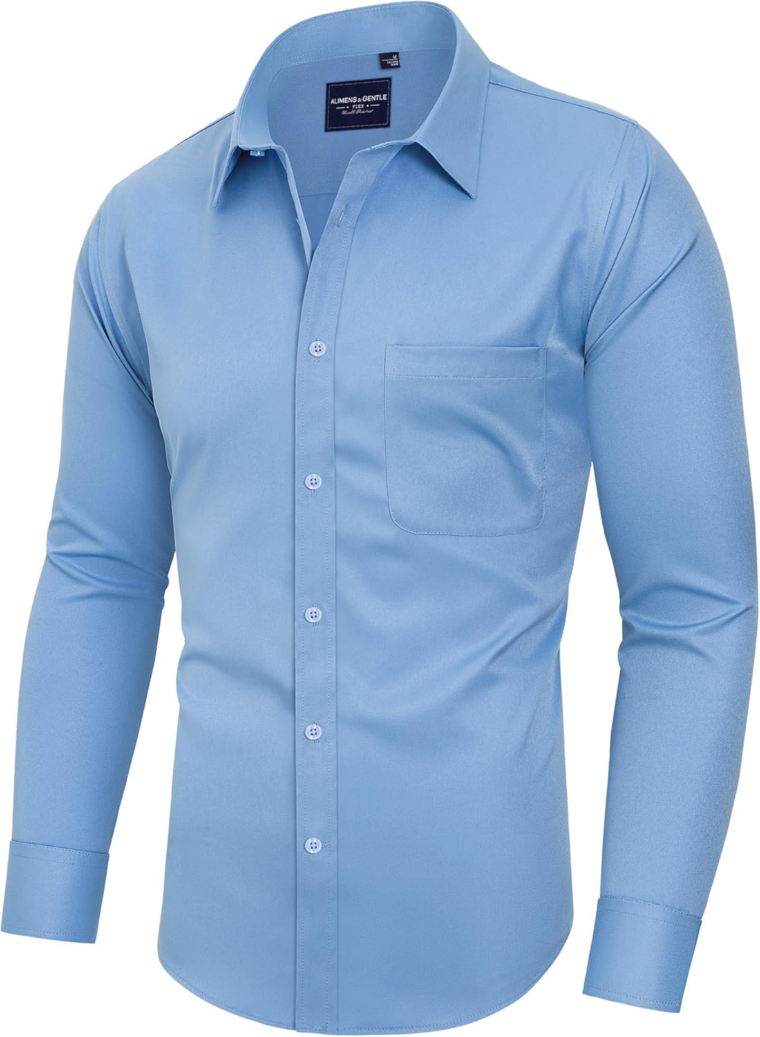 Alimens & Gentle Men's Dress Shirts Long Sleeve Wrinkle-Free Stretch Shirts Solid Formal Button Down Shirt with Pocket