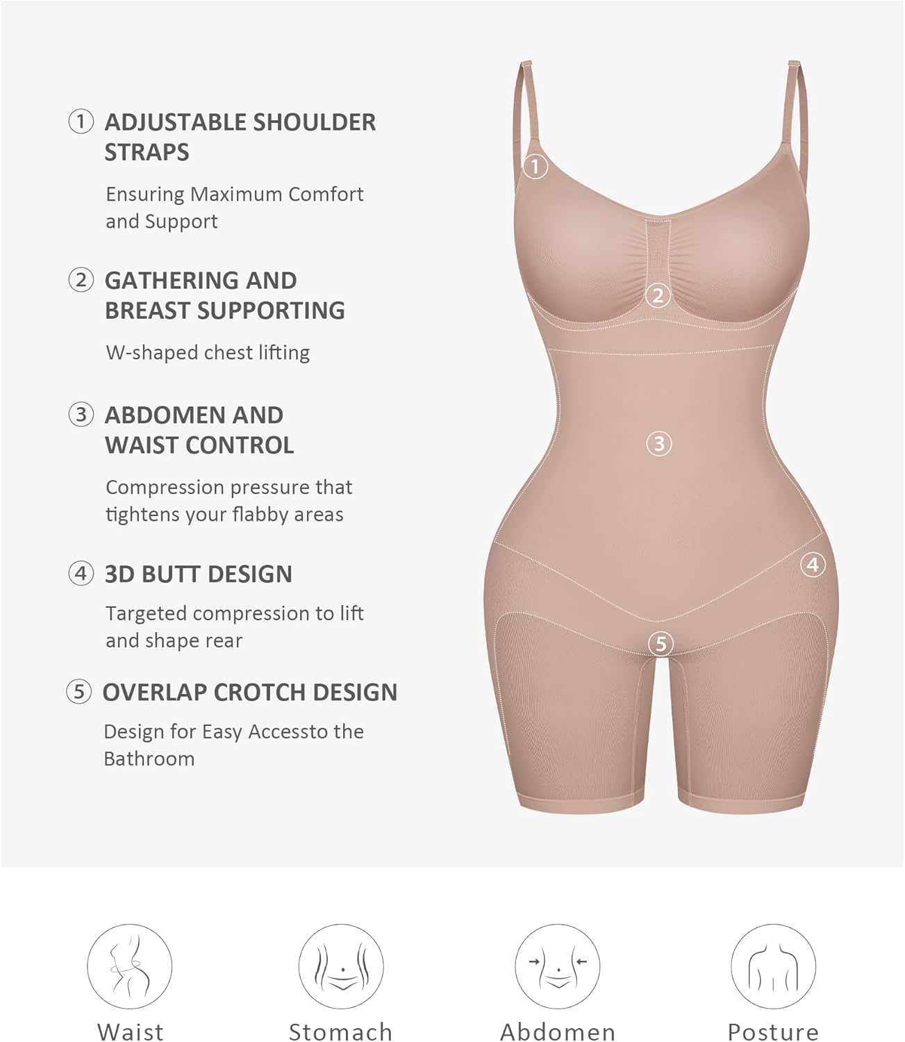 FeelinGirl Shapewear Bodysuit Tummy Control Seamless Sculpting Hip Enhancer Body Shaper for Women