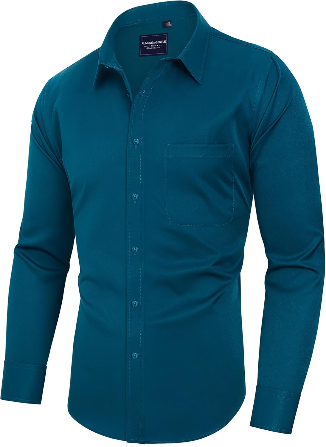Alimens & Gentle Men's Dress Shirts Long Sleeve Wrinkle-Free Stretch Shirts Solid Formal Button Down Shirt with Pocket