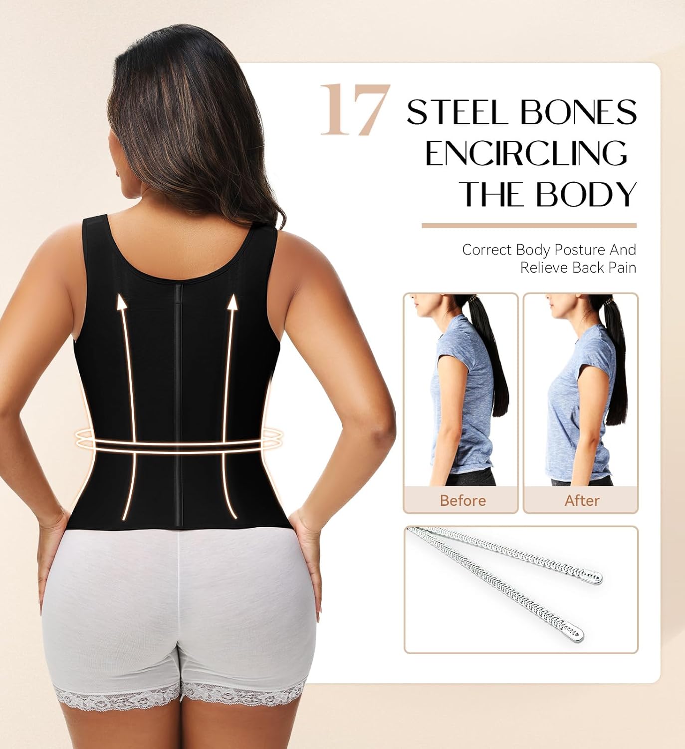 SHAPSHE Waist Trainer Corset for Women Tummy Control Sport Workout Body Shaper Vest for Women Postpartum Gym Zipper and Hooks