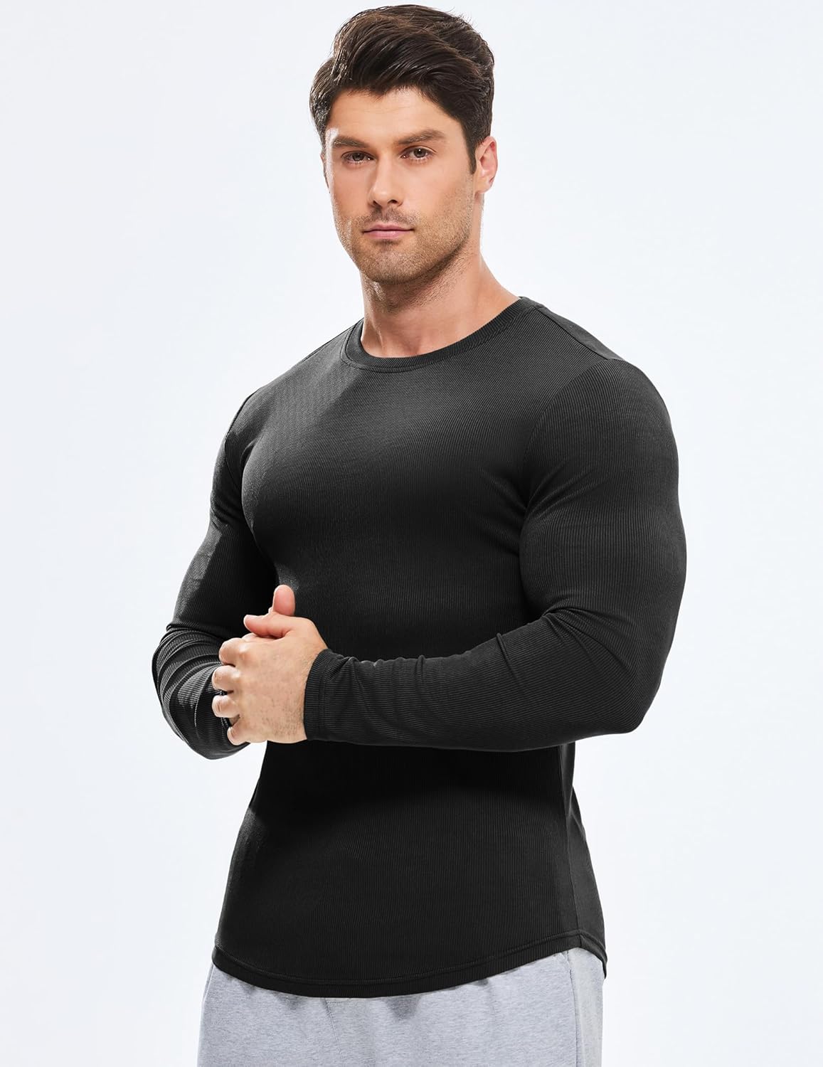 🔥10-Pack For Only $26.78🔥JMIERR Mens Long Sleeve Muscle T Shirts Casual Crewneck Longline Ribbed Tee Shirts