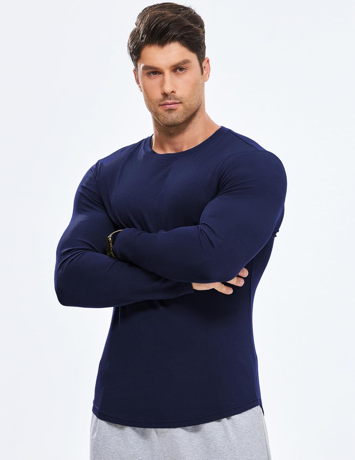 🔥10-Pack For Only $26.78🔥JMIERR Mens Long Sleeve Muscle T Shirts Casual Crewneck Longline Ribbed Tee Shirts