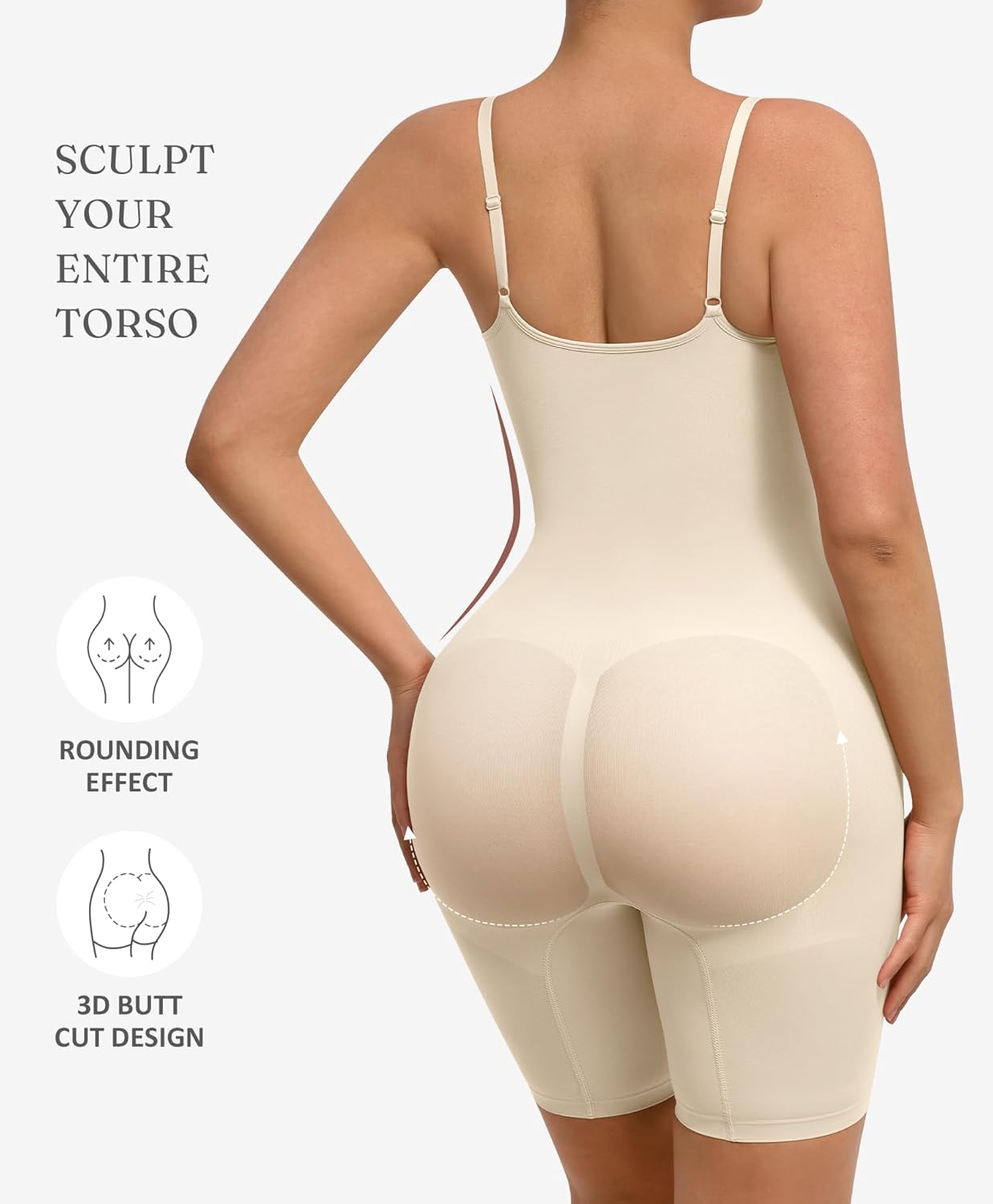 FeelinGirl Shapewear Bodysuit Tummy Control Seamless Sculpting Hip Enhancer Body Shaper for Women